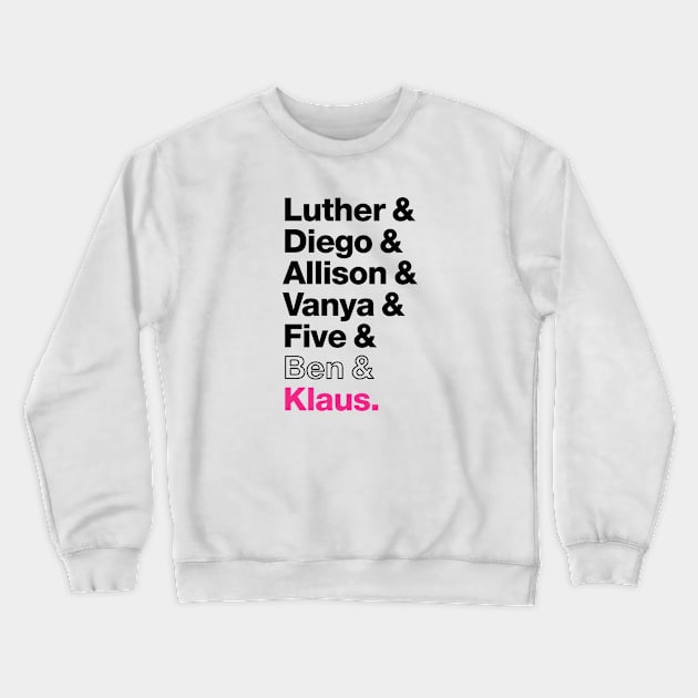 The Members of the Umbrella Academy - Black, Clear, Pink Crewneck Sweatshirt by viking_elf